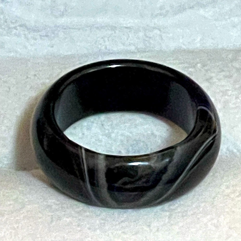 Natural Black Agate Natural Carved Gem Stone Band Ring Jewelry size 9